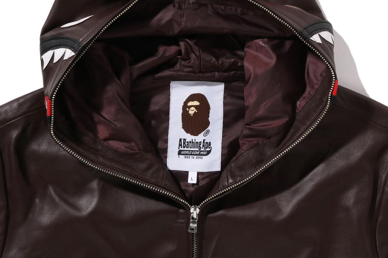 Bape Shark FW22 Full-Zip Brown Leather Jacket Size XL