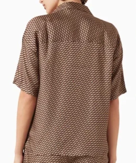 Kith Women's Elena Moonogram Brown Silk Camp Shirt Size XS