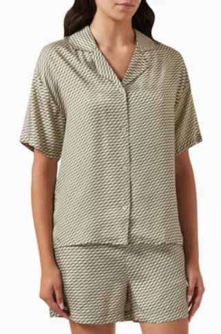 Kith Women's Elena Monogram Silk Khaki Camp Shirt Size Medium