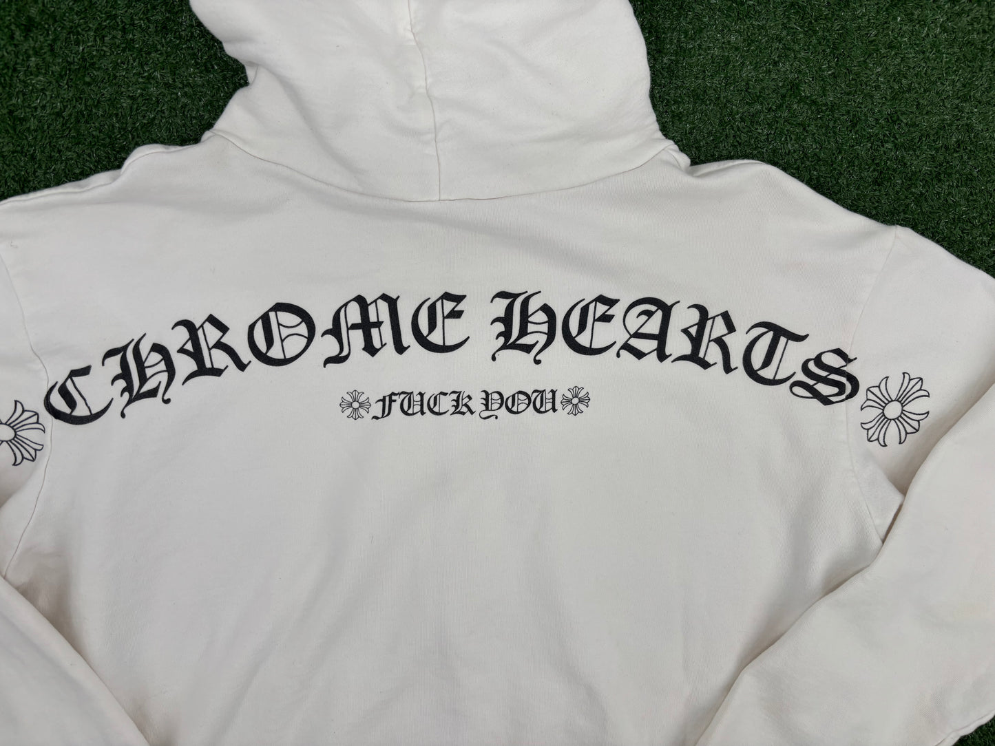 Chrome Hearts "F You' T-Bar Logo White Zip-Up Hoodie Size Large