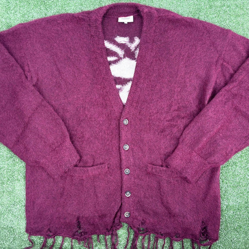BAPE BLACK Japan Distressed Cardigan, Burgundy, Size XL (Retail $753)