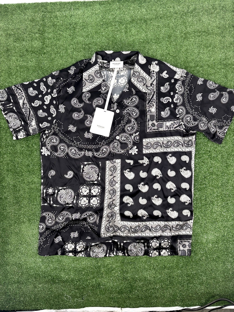 BAPE Black Japan Paisley Black Silk Button Down Shirt Size XL (retail $370.00)