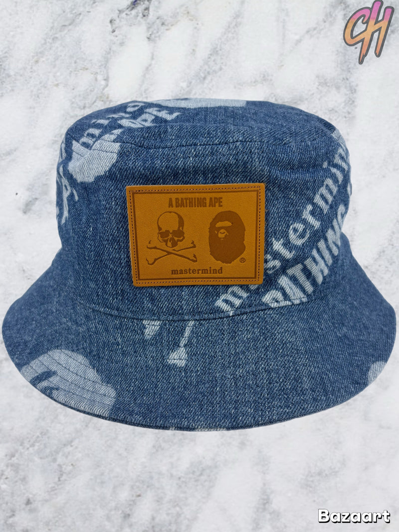Bape X Mastermind World Indigo Denim Bucket Hat Size Medium