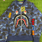 BAPE Color Camo Navy Embroidery Shark Crewneck Large