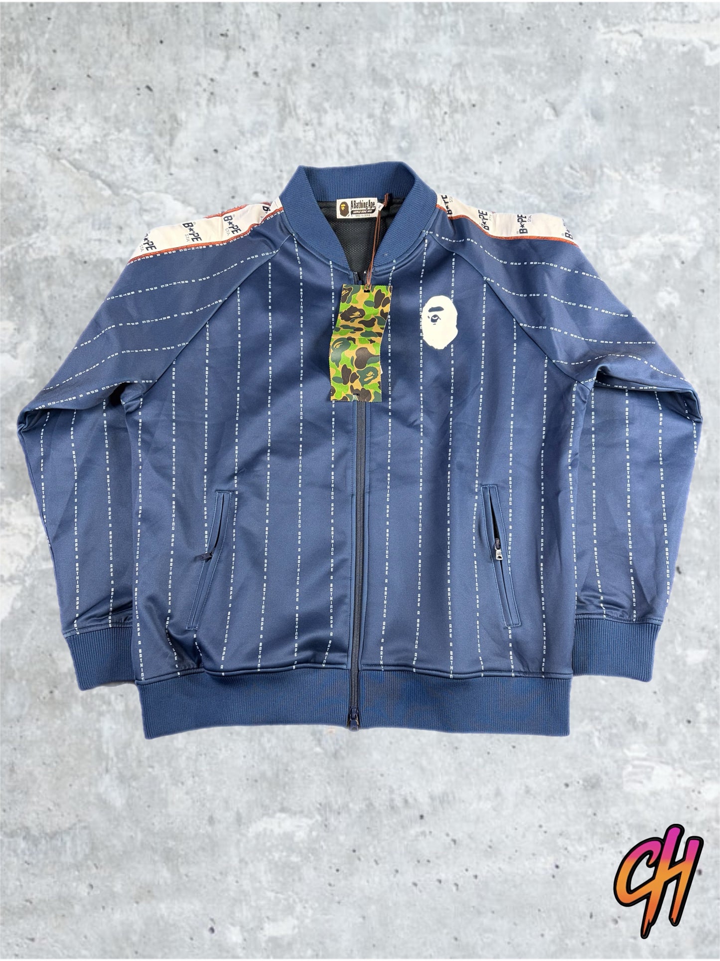 BAPE Text Stripe Full-Zip Navy jersey Top Size XL