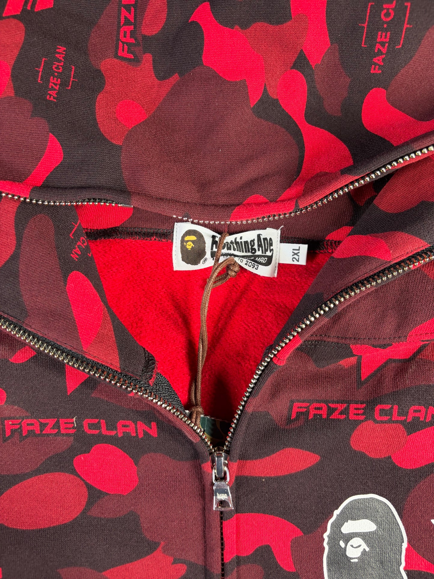 BAPE x Faze Clan Red Camo Full Zip Hoodie Size XXL