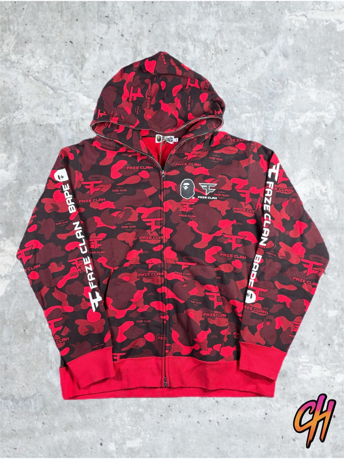 BAPE x Faze Clan Red Camo Full Zip Hoodie Size XXL