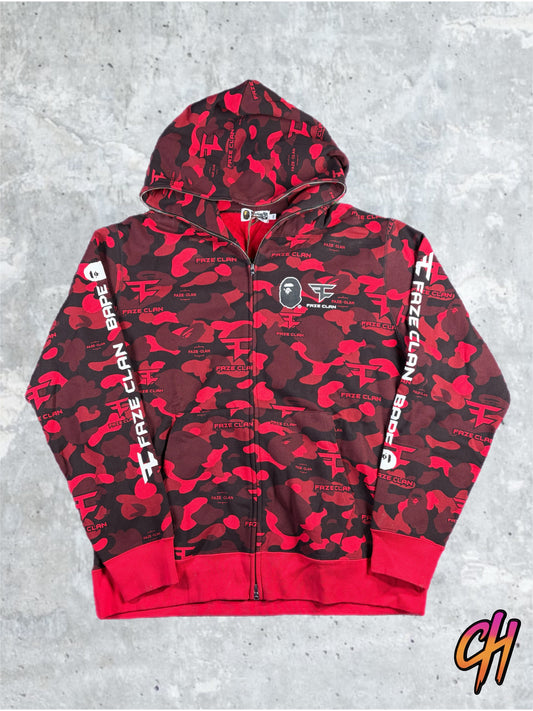 BAPE x Faze Clan Red Camo Full Zip Hoodie Size XXL