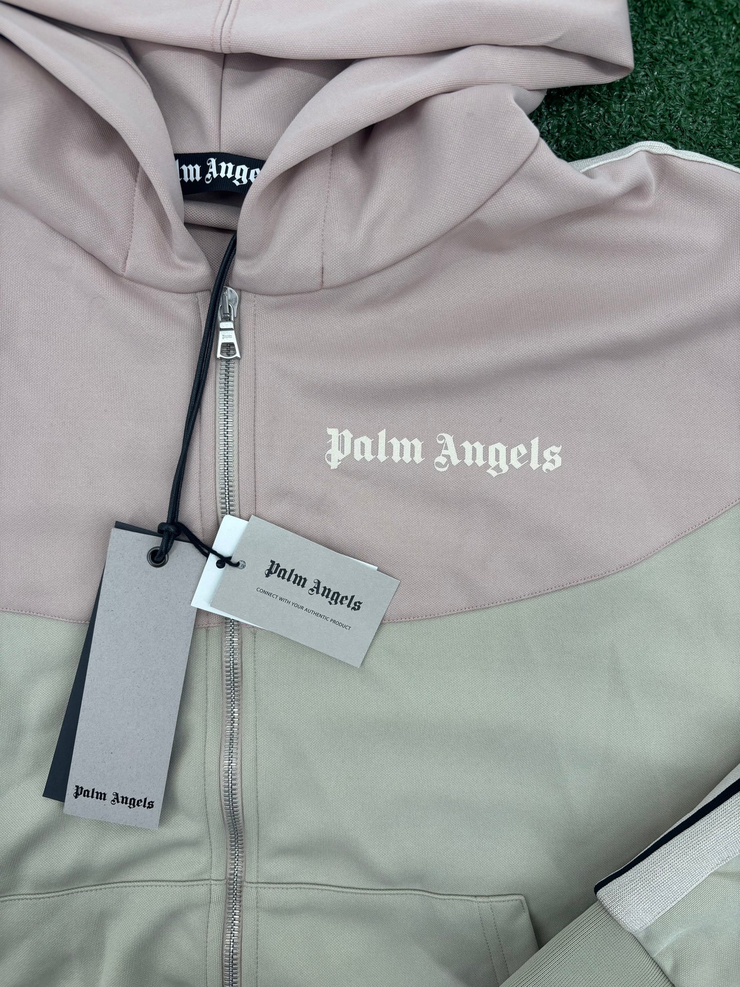 Palm Angels Two Tone 'Beige/Rose' Hooded Track Jacket Size XL (MSRP: $625.00)