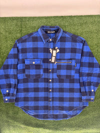 Palm Angels Curved Logo Blue/White Checkered Overshirt Size 50