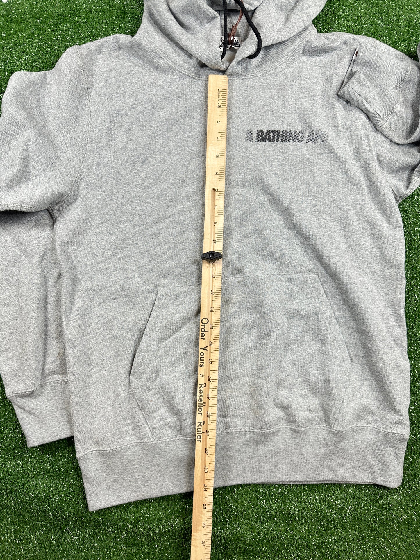 BAPE Grey 'Fading Logo' Pullover Hoodie (STAINED) - Size Large