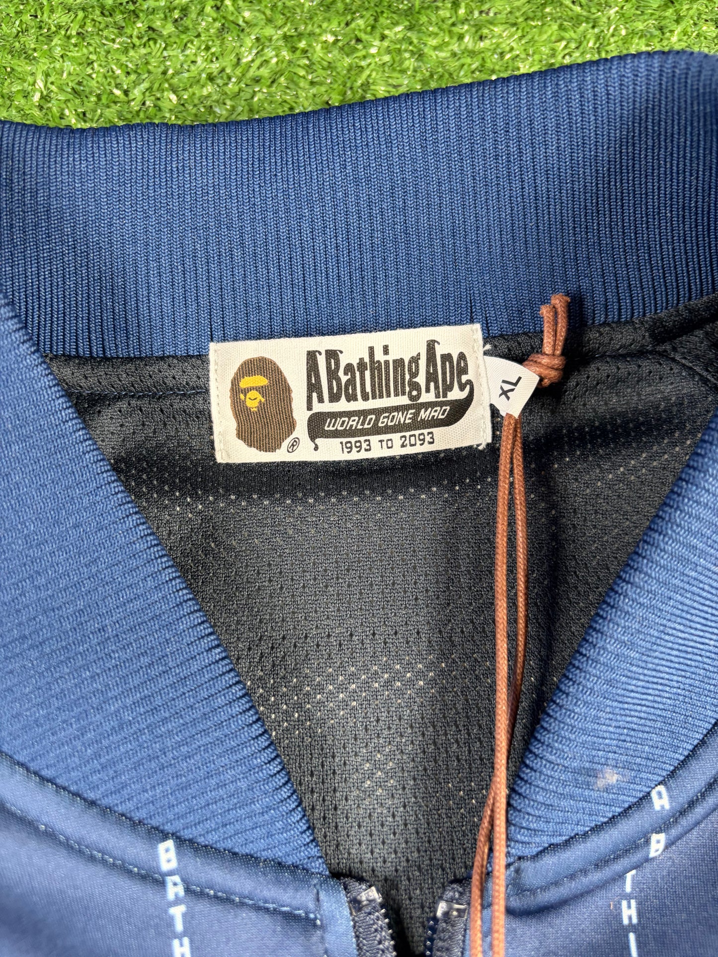 BAPE Text Stripe Full-Zip Navy jersey Top Size XL