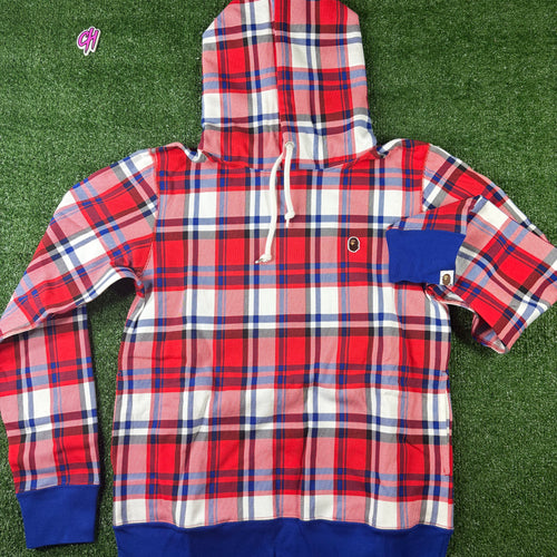 Bape London Plaid Check Wide Pullover Hoodie Size Small