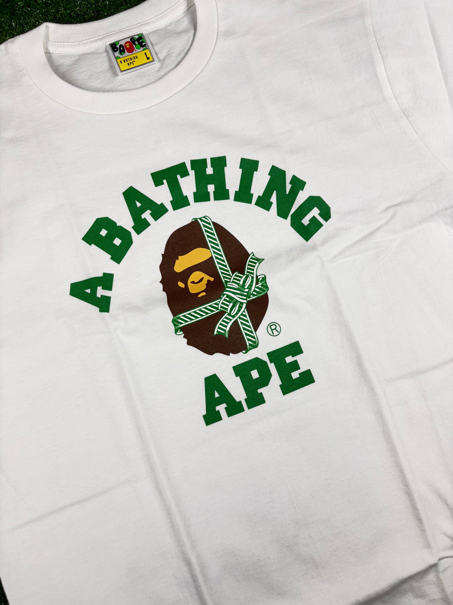 BAPE Christmas College White/Green T-Shirt Size Medium