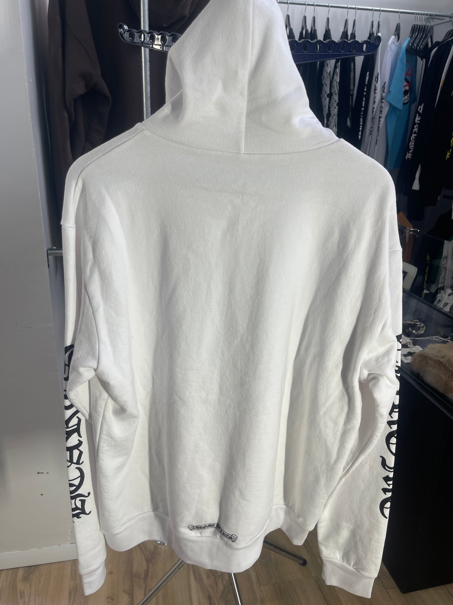 Chrome Hearts Vertical Logo Pullover Hoodie - White - Size Medium