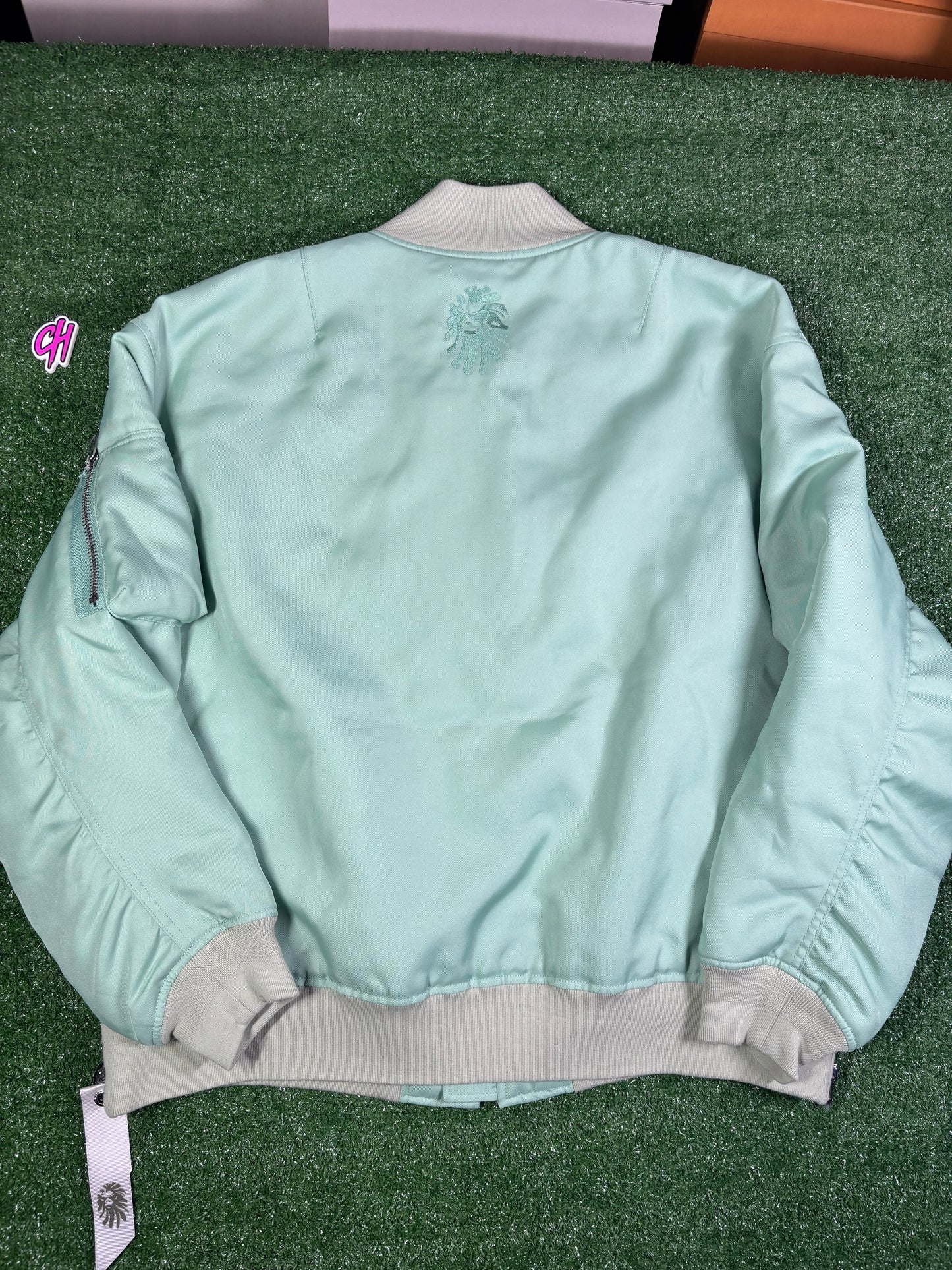 Bape Black Teal Satin Bomber Jacket Size Large (MSRP: $900.00)