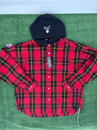 Mastermind World Block Plaid Hooded Red Overshirt Size Large (MSRP: $1,881)