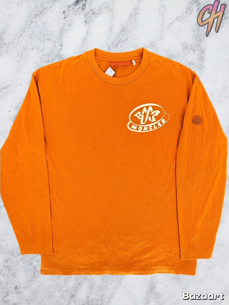 Moncler Orange Oval Logo Long Sleeve Shirt Size XL(MSRP: $440)