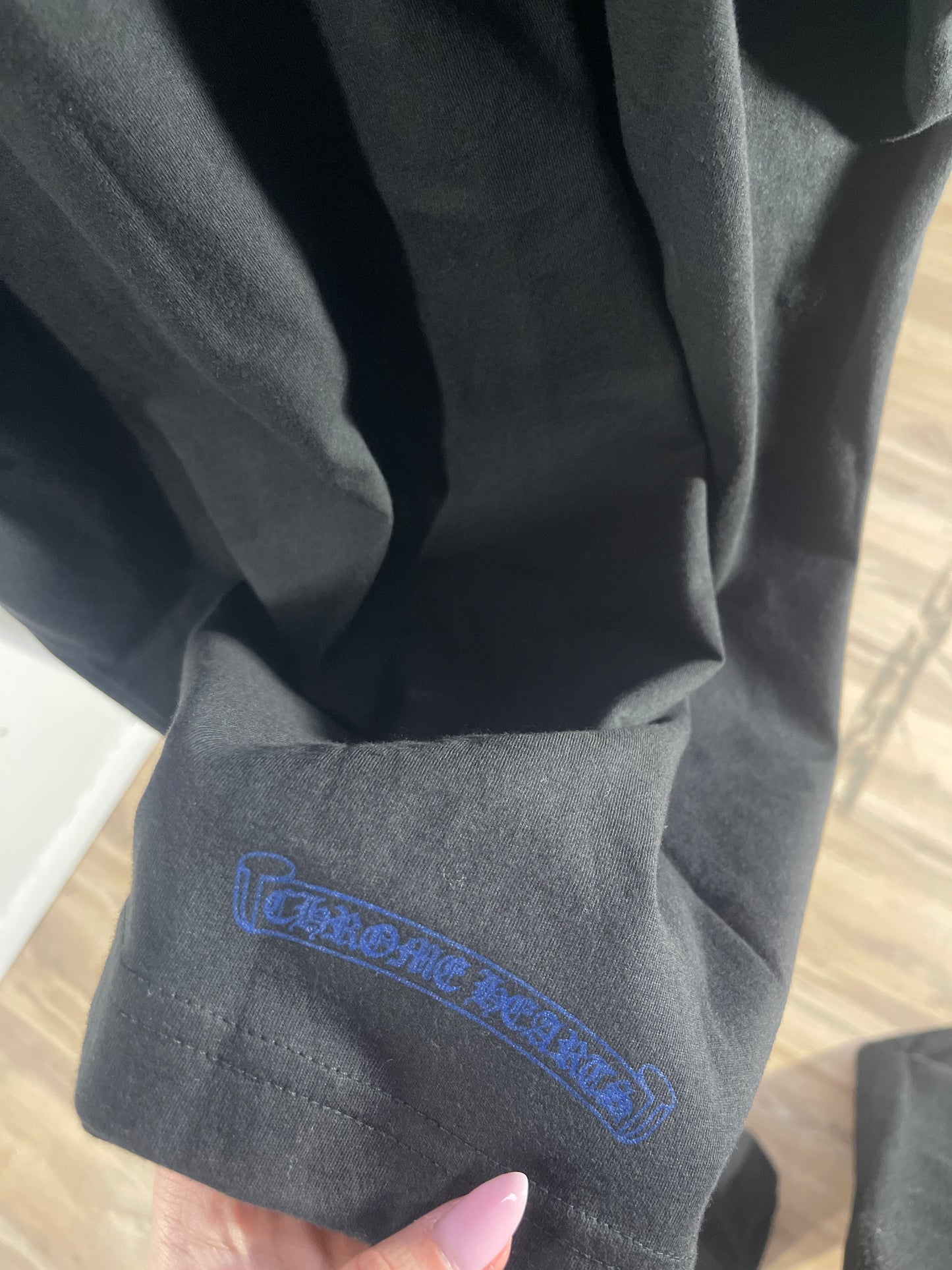 Chrome Hearts Blue Neck Logo Black S/S T-Shirt - Size Large