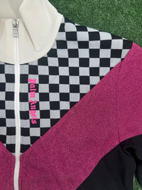 Palm Angels Checkered Track Jacket Black White Fuchsia Size Large