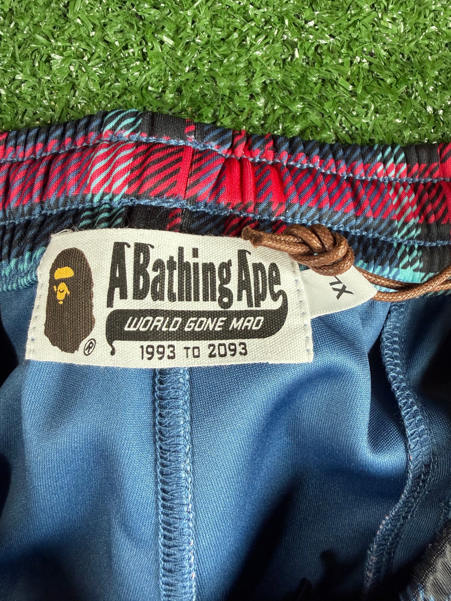 Bape Plaid Check Navy Jersey Track Pants Size XL