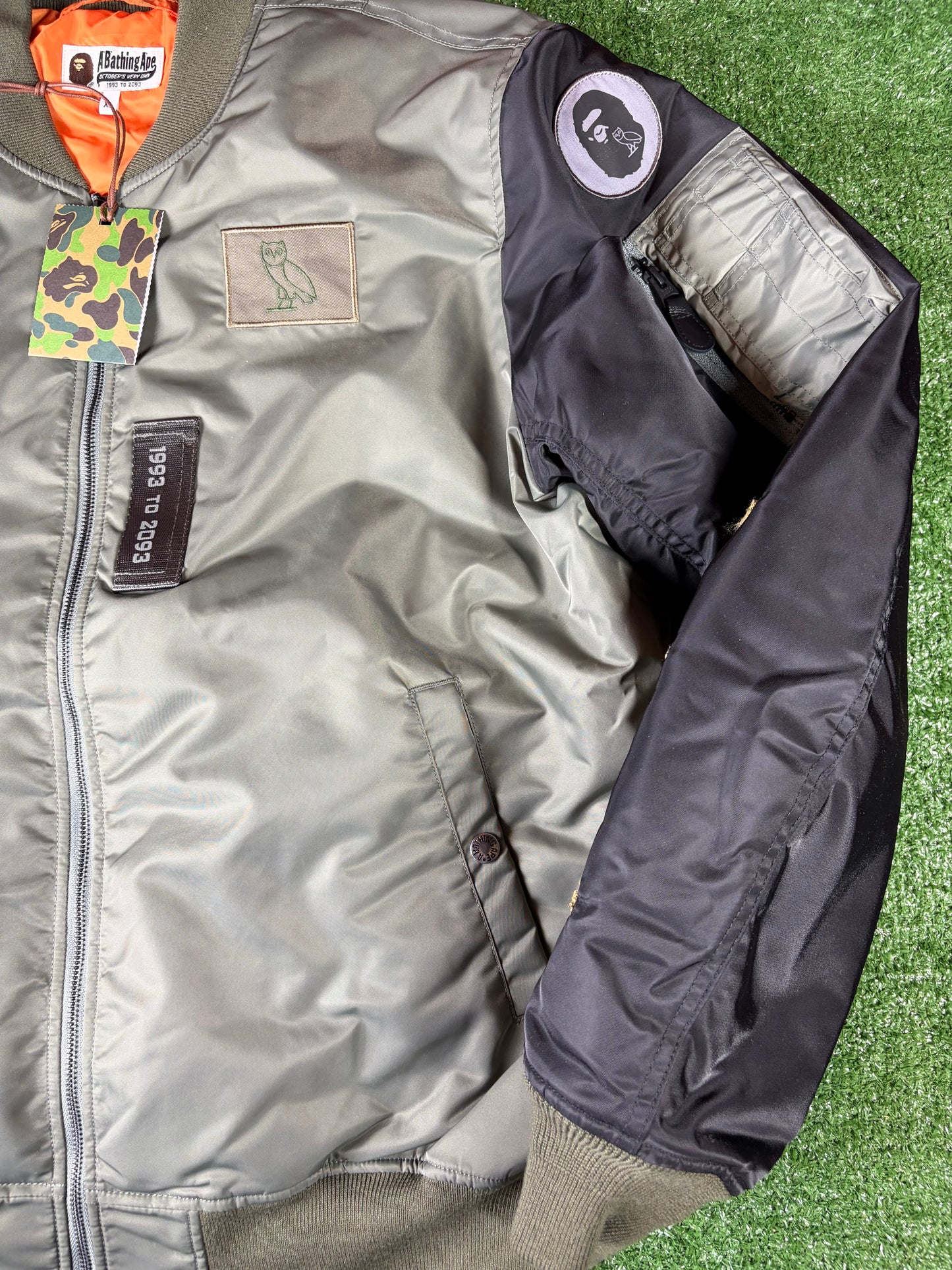 Bape X OVO Dark Green MA-1 Bomber Jacket Size XXL