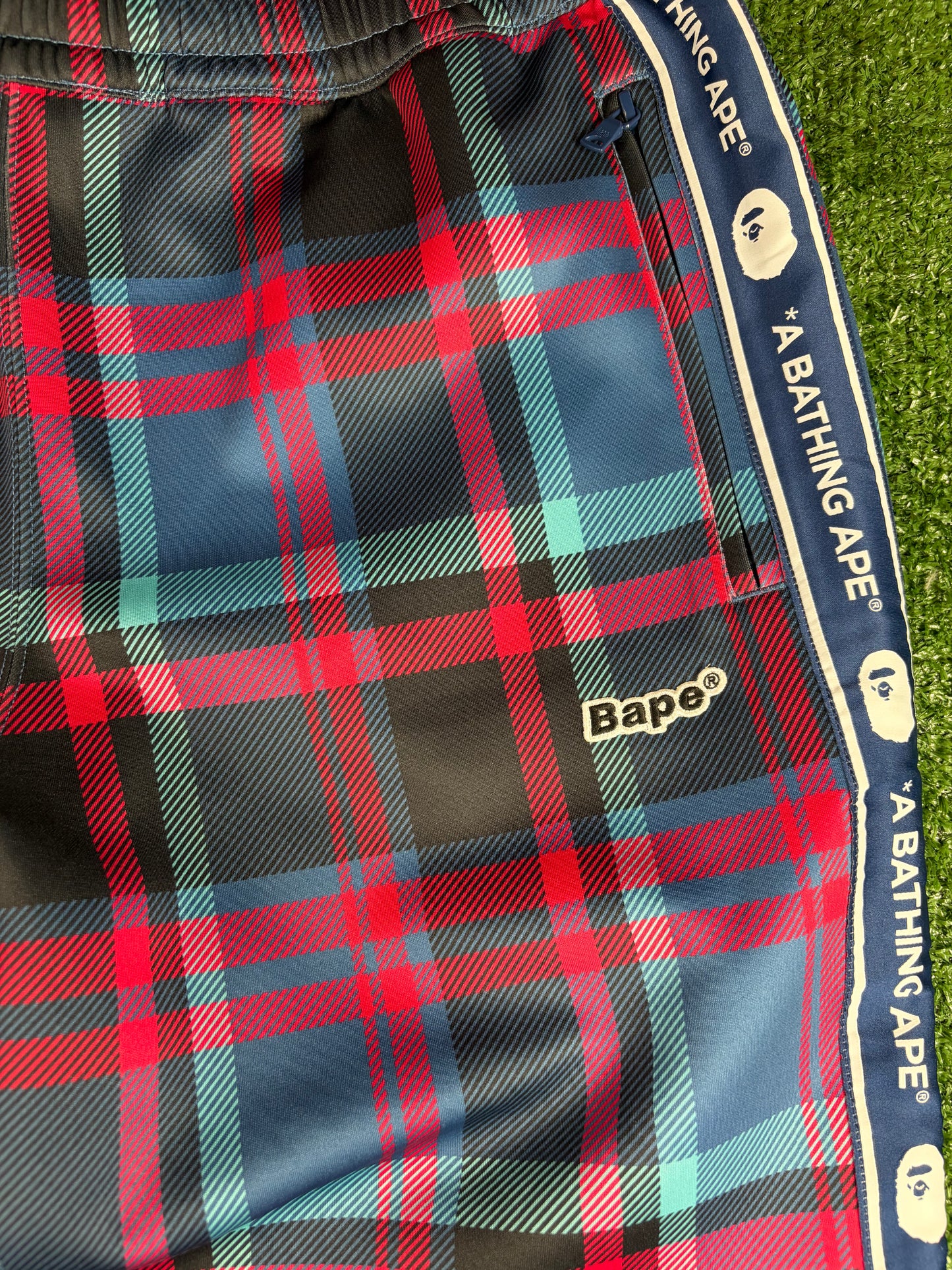 Bape Plaid Check Navy Jersey Track Pants Size XL