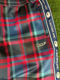 Bape Plaid Check Navy Jersey Track Pants Size XL