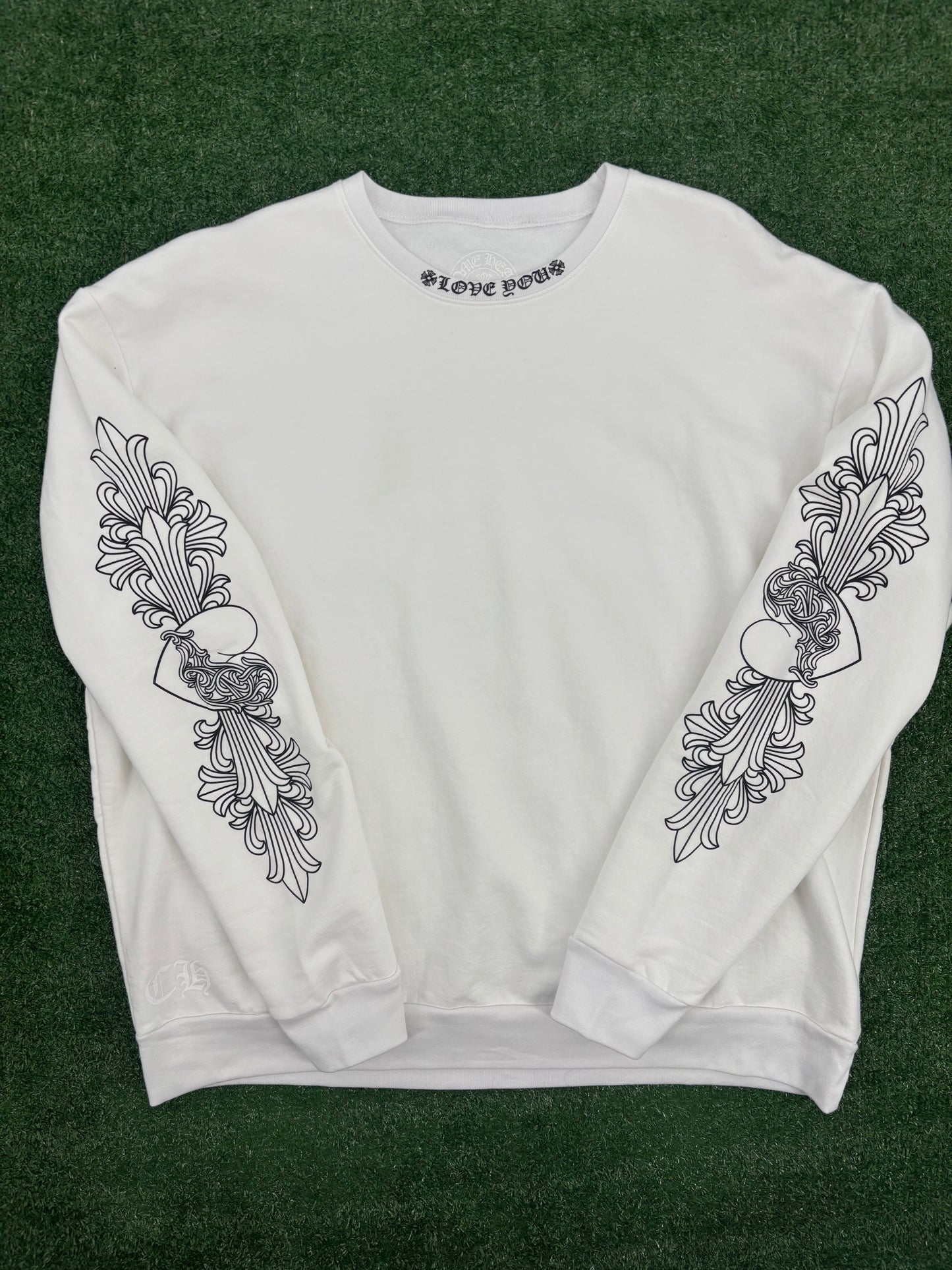 Chrome Hearts "Love You" Letter White Crewneck Sweater Size Large