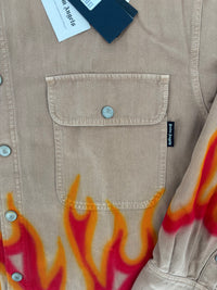 Palm Angels Burning Flames Herringbone Shirt Size Medium (MSRP: $1,190)