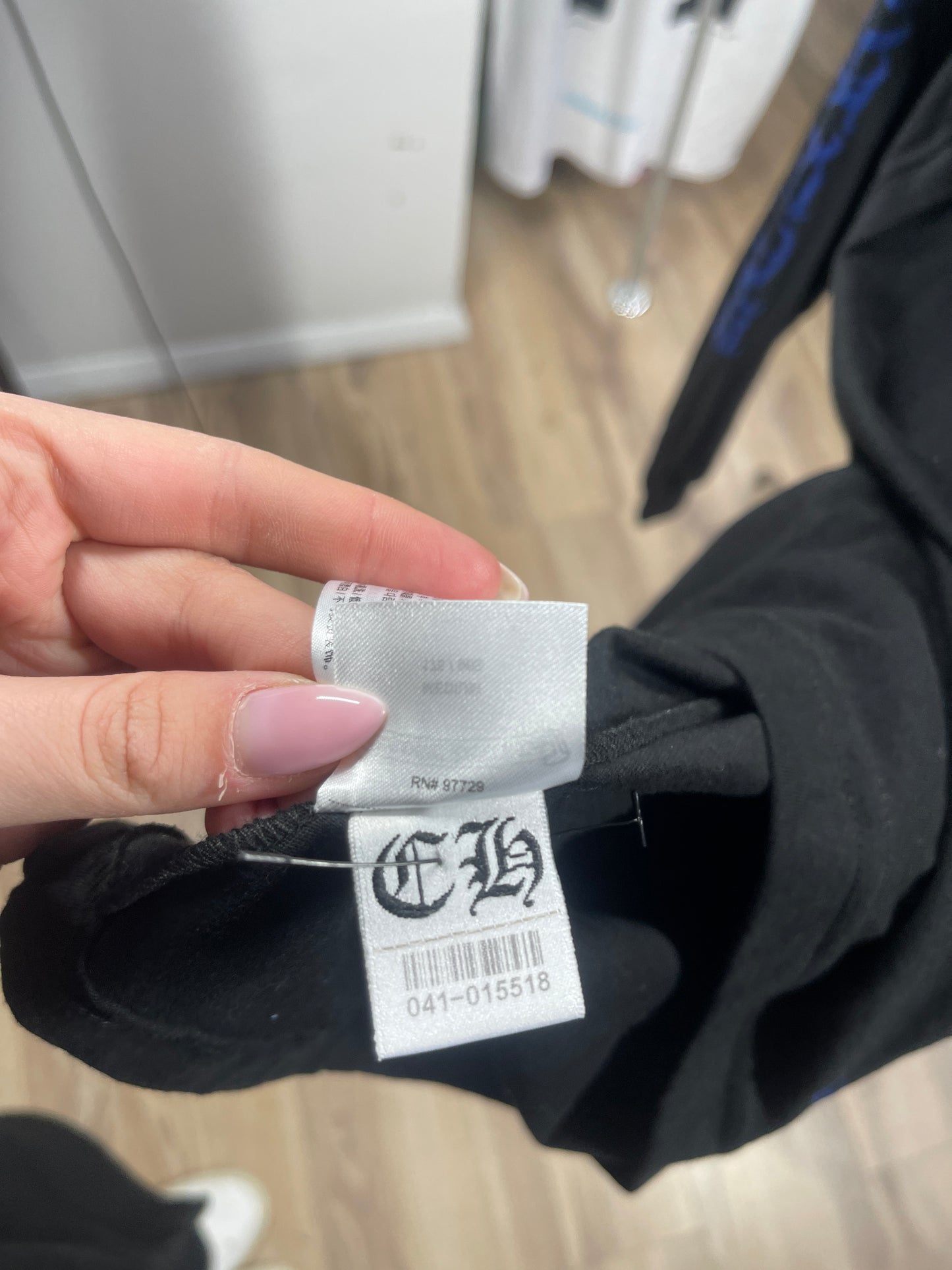 Chrome Hearts Blue Neck Logo Black L/S Shirt Size Medium