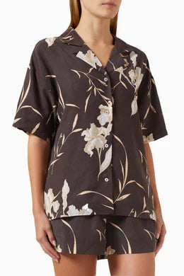 Elena Palm Camp Shirt - Dark Grey XS