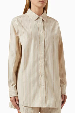 KITH Women's Gale Logo Stripe Shirt - Beige S MSRP: $220