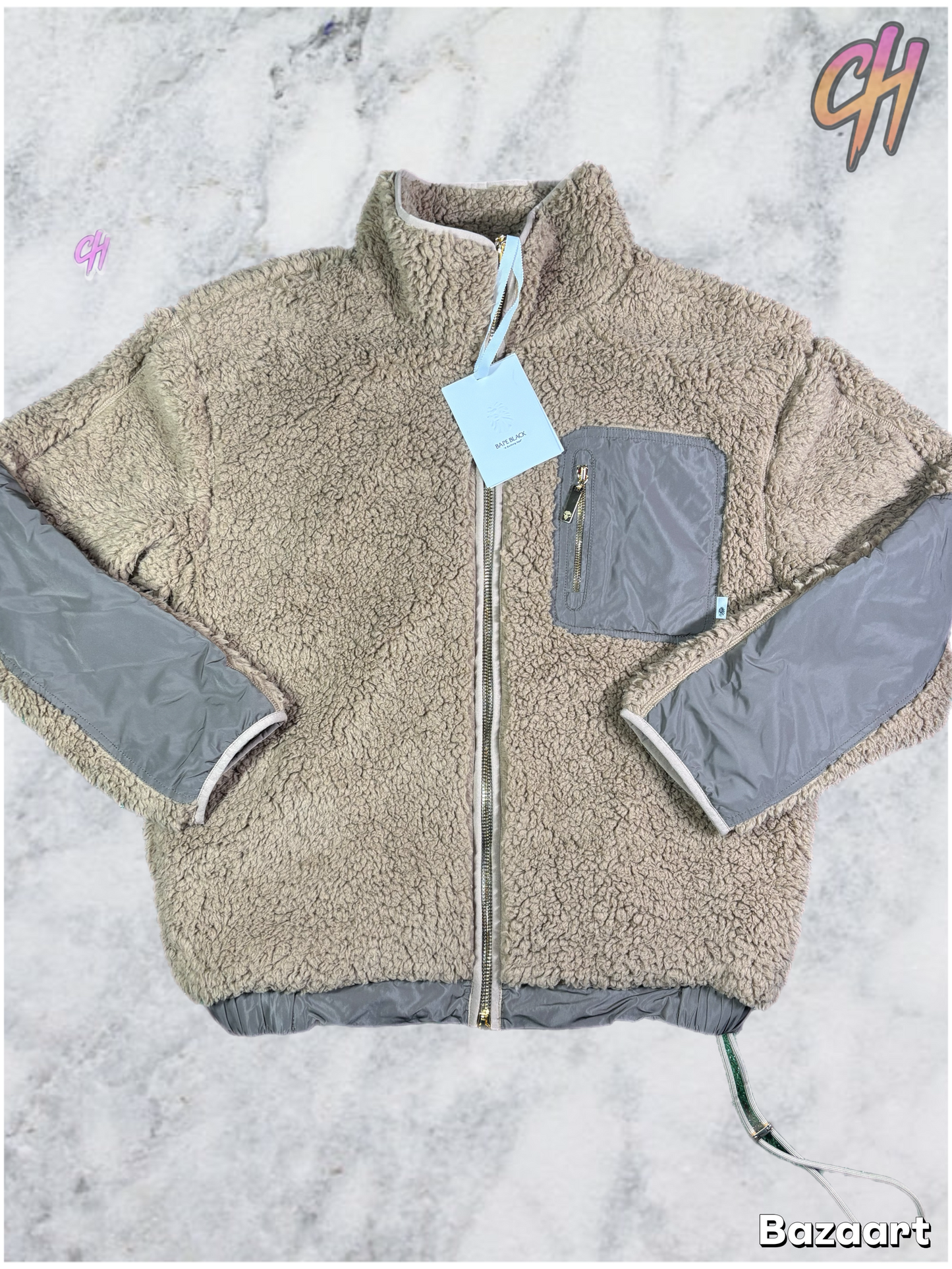 Bape Black Full-Zip Sherpa Beige Jacket Size Medium (MSRP: $480.00)