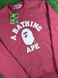 BAPE College Logo Burgundy Crewneck Sweater Size Large