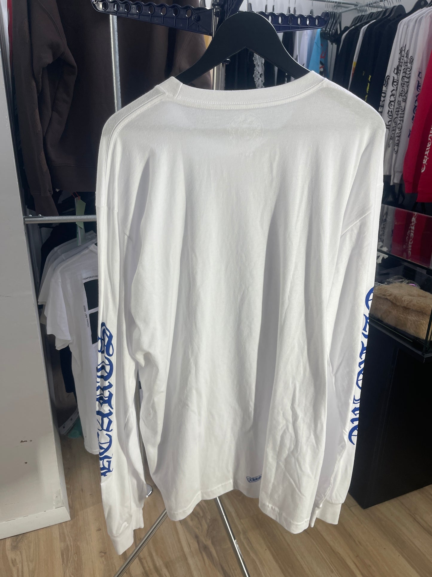 Chrome Hearts Blue Neck Logo White L/S Shirt - Size XXL Brand New