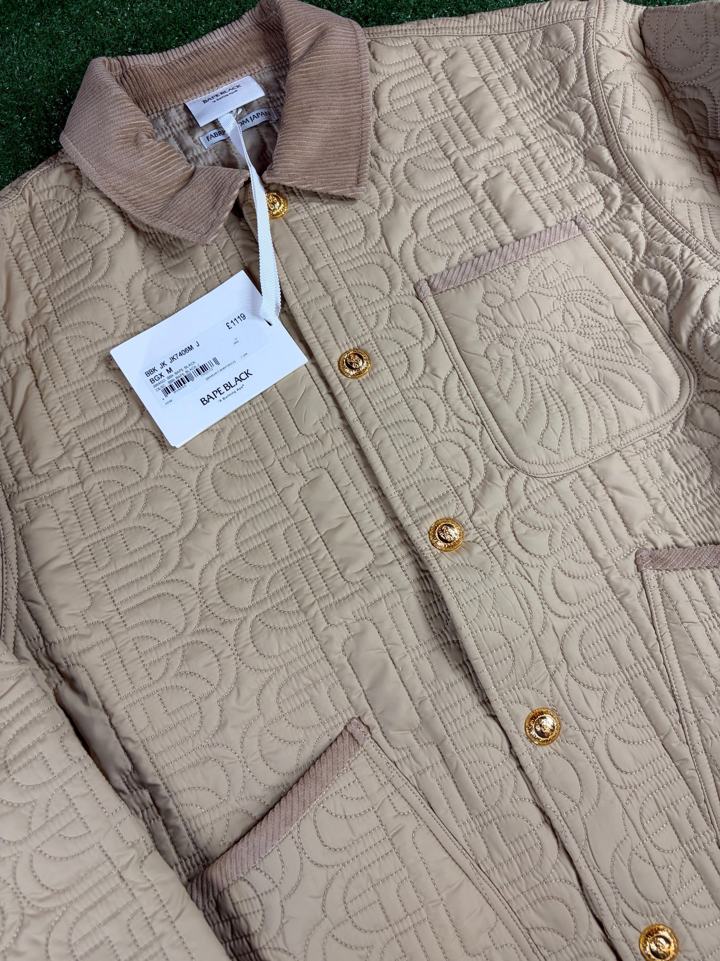 Bape Black Beige Quilted Collared Jacket Size Medium