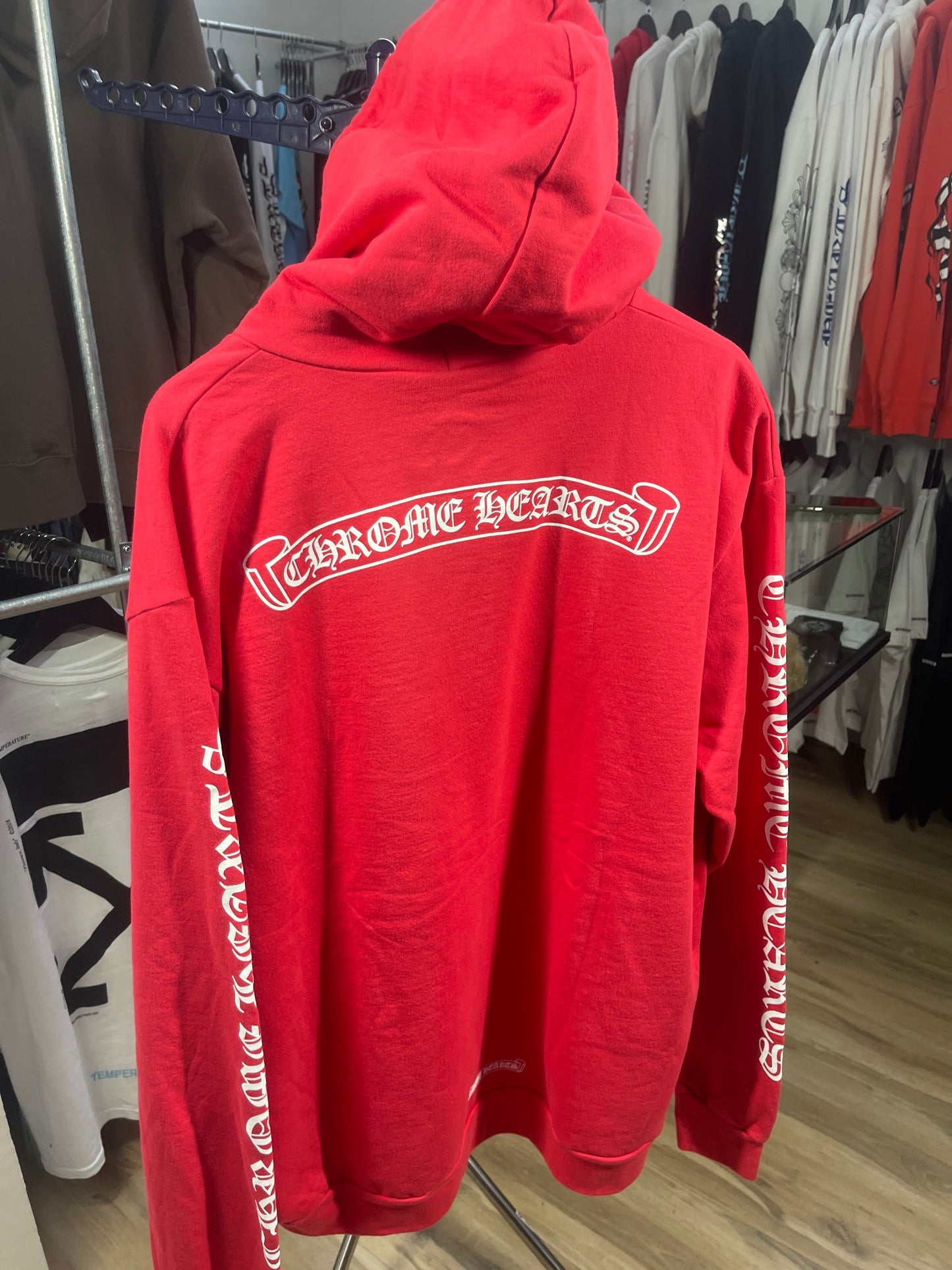 Chrome Hearts Scroll Logo Pullover Hoodie “Red” Size XL