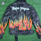 Palm Angels Burning Perfecto Logo Leather Jacket Size Small (MSRP:$3,590)