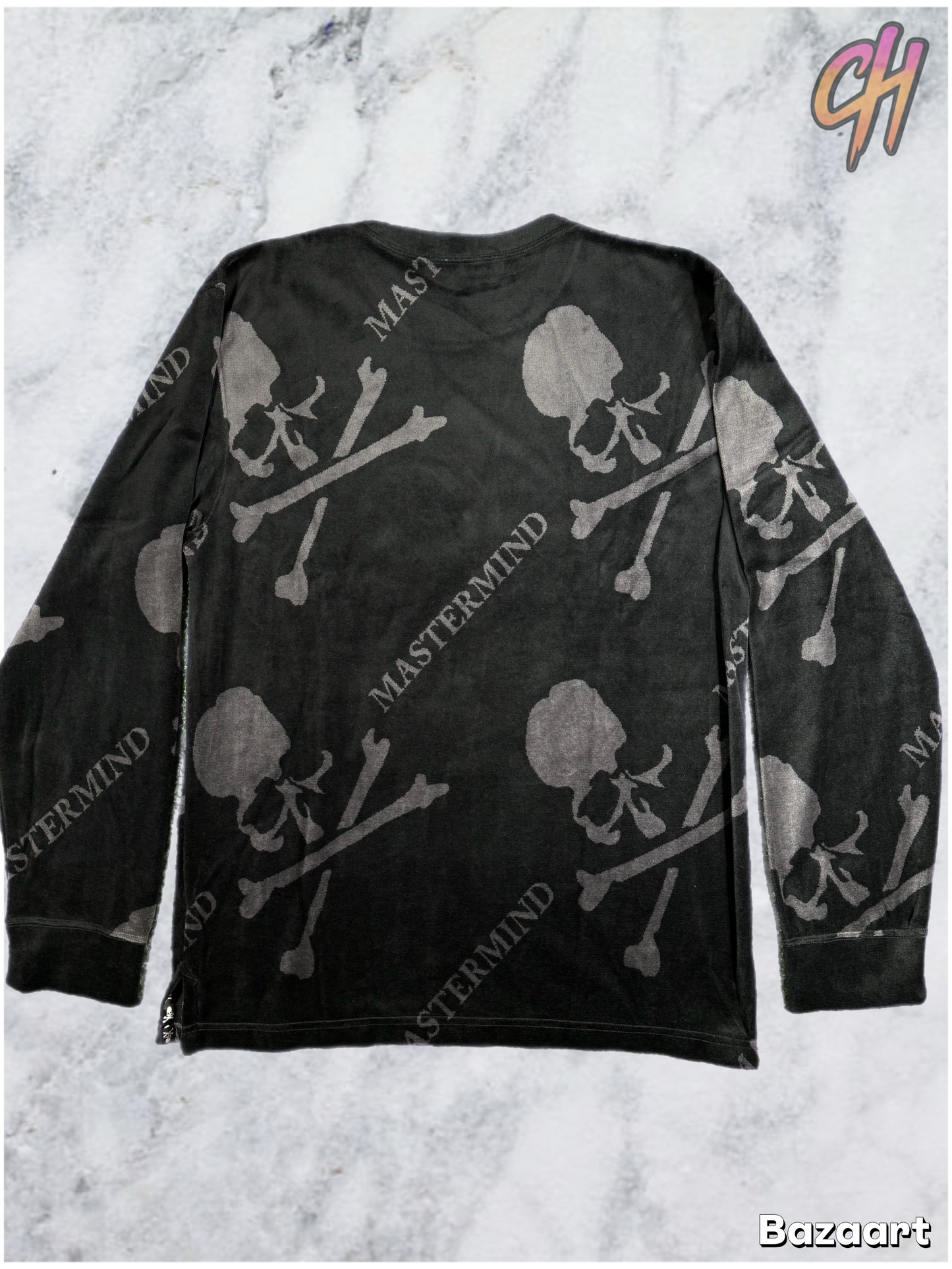 Mastermind Vs. Bape Velour Black All Over L/S Shirt Size Small