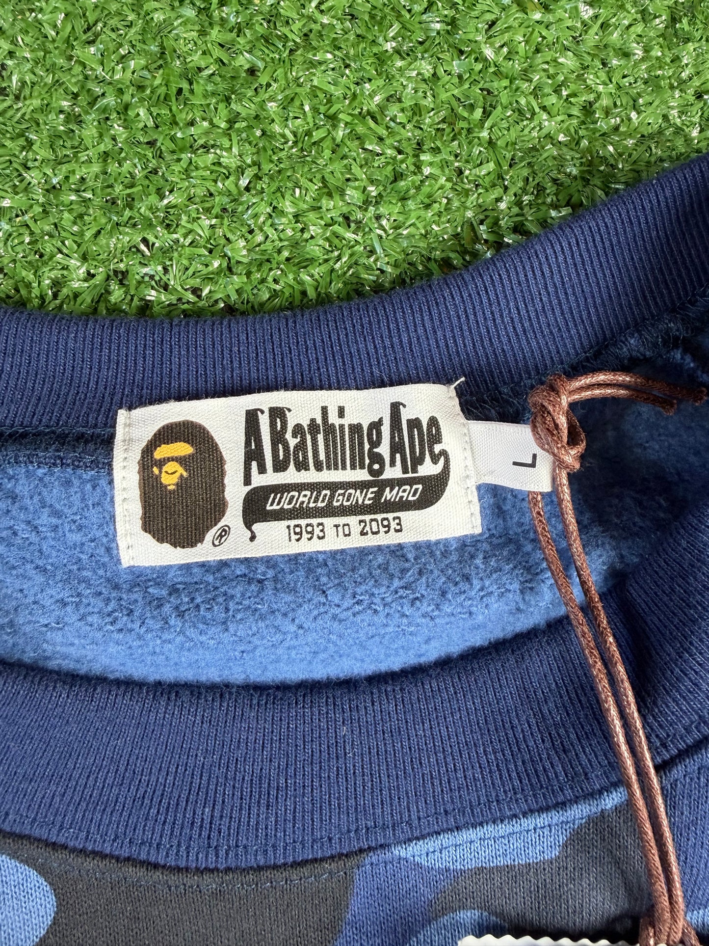 BAPE Color Camo Navy Embroidery Shark Crewneck Large