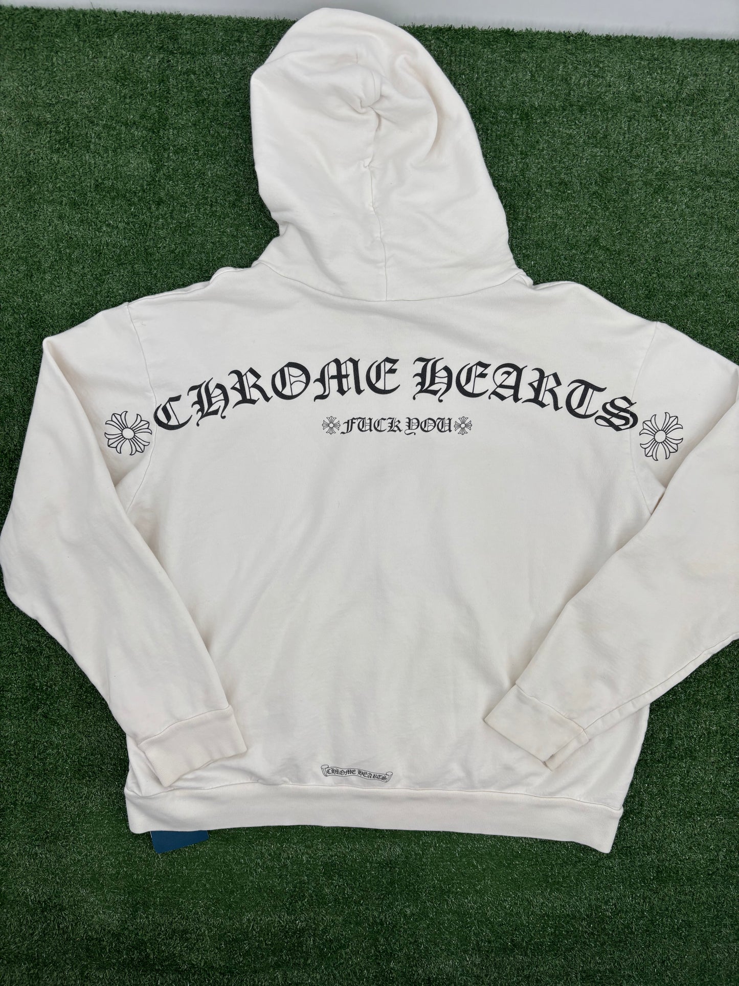 Chrome Hearts "F You' T-Bar Logo White Zip-Up Hoodie Size Large