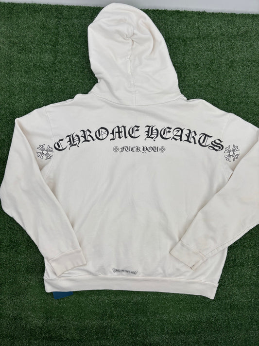 Chrome Hearts "F You' T-Bar Logo White Zip-Up Hoodie Size Large