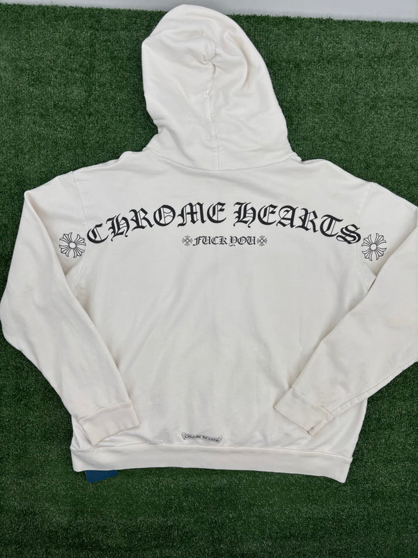 Chrome Hearts "F You' T-Bar Logo White Zip-Up Hoodie Size Large