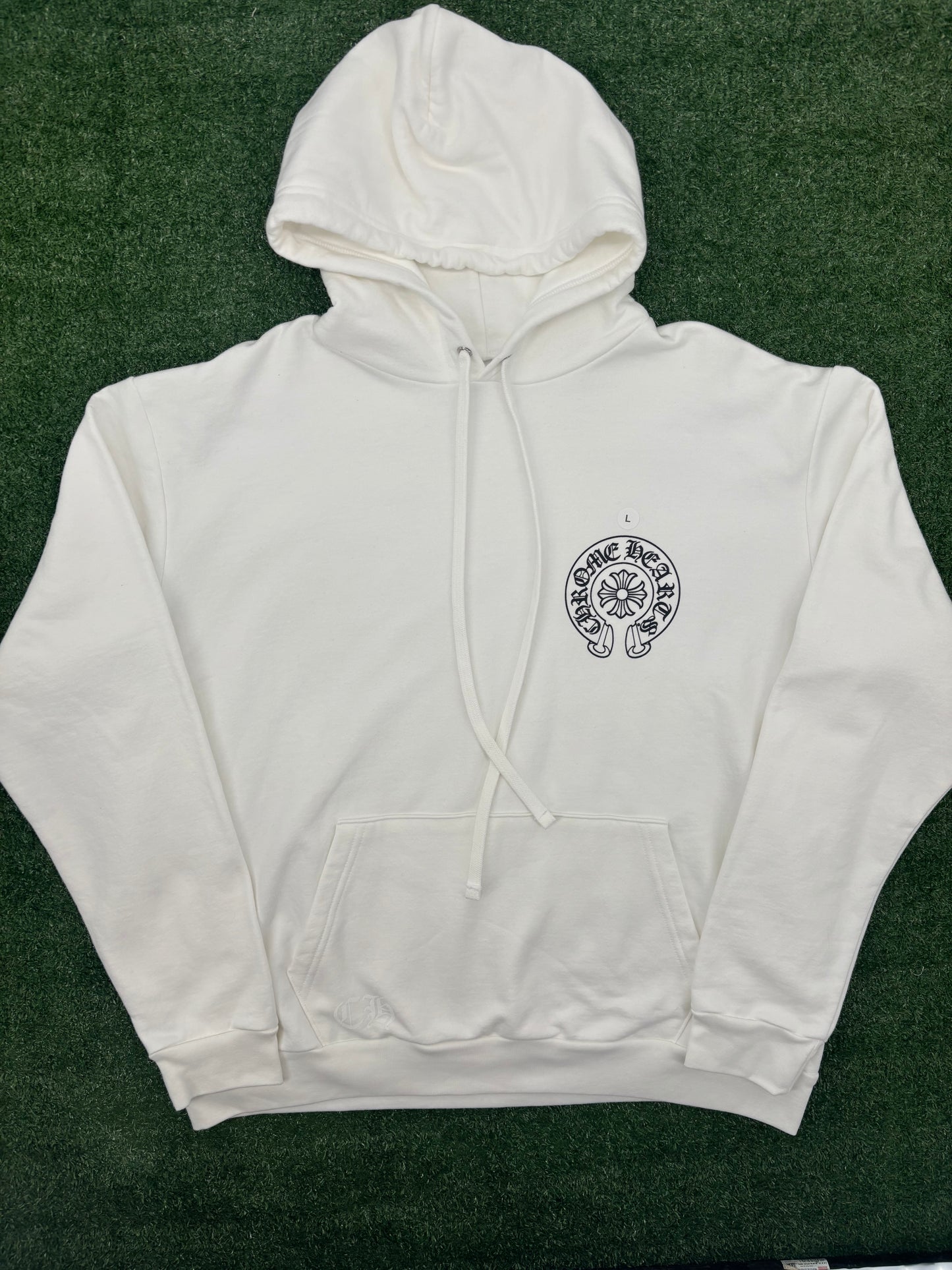 Chrome Hearts Miami Horseshoe Logo White Hoodie Size Large