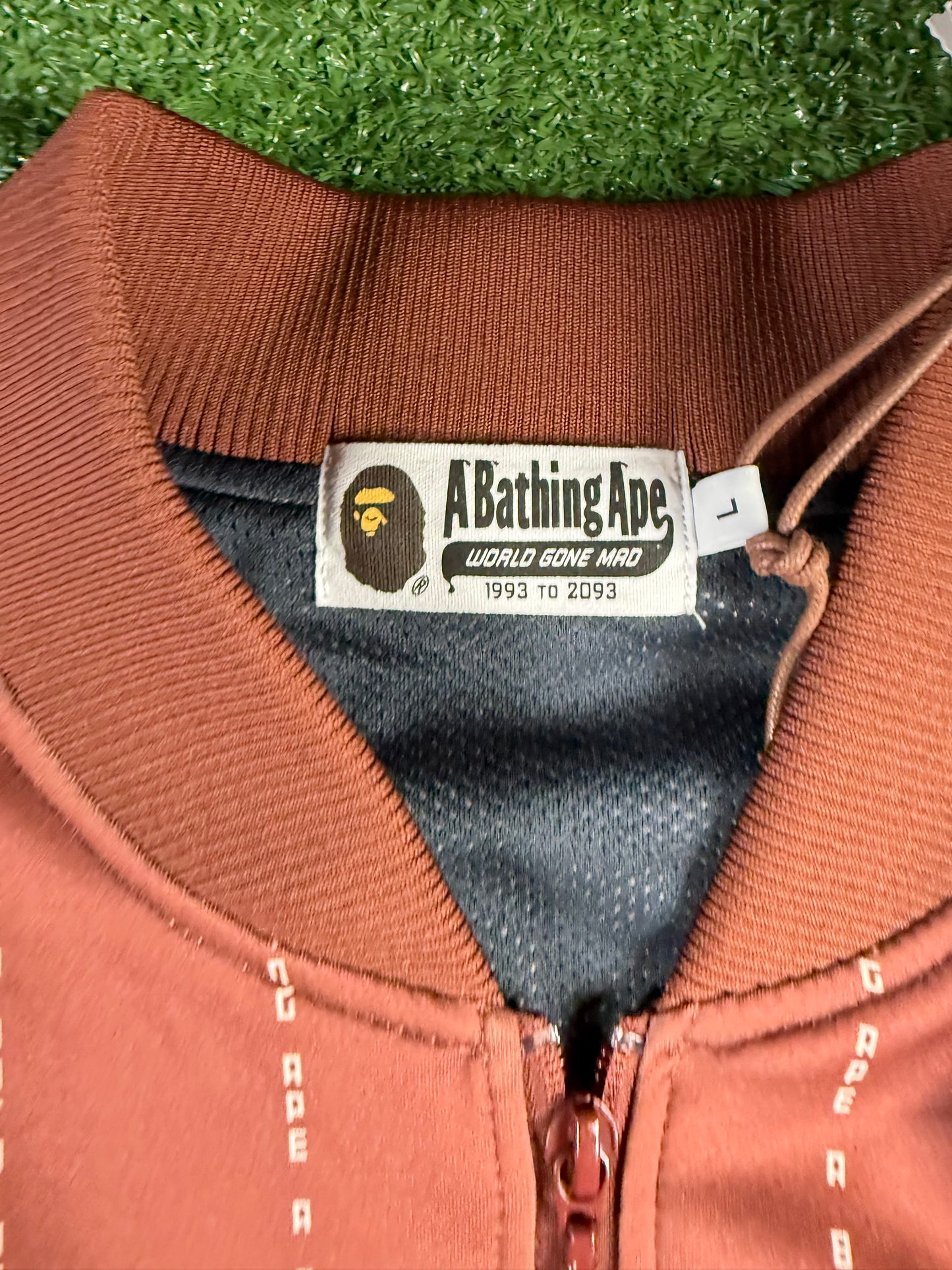 BAPE Text Stripe Full-Zip Brown Jersey Top Size Large