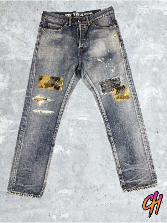 Bape 1999 Type-02 Camo Distressed Jeans Size Large