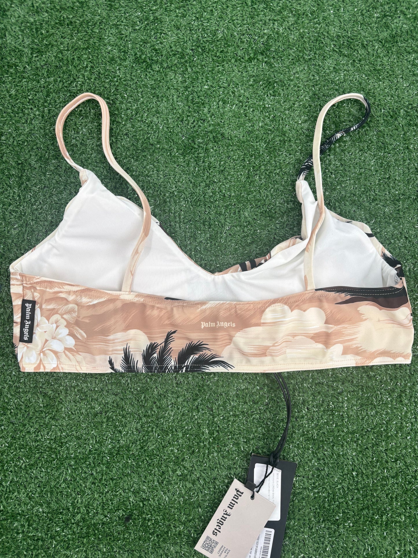 Palm Angels Women's Hawain Dream Beige Bikini Top Size Medium