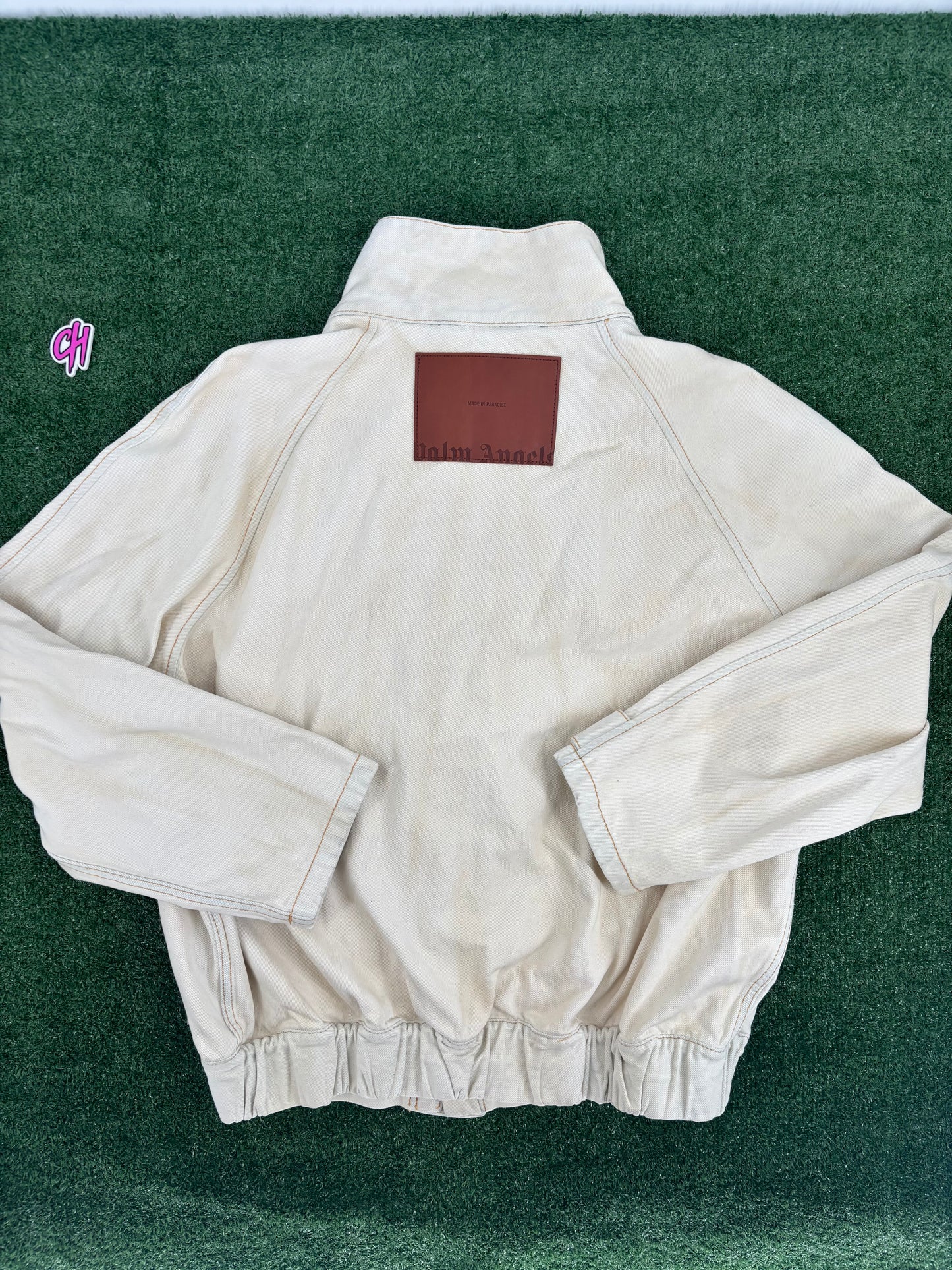 Palm Angels Dirtybull Mulholland Beige Denim Jacket Size Large (MSRP: $925.00)