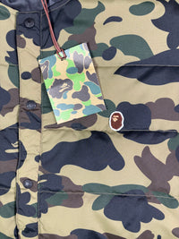 Bape 1st Camo Collarless Green Down Puffer Jacket Size XL
